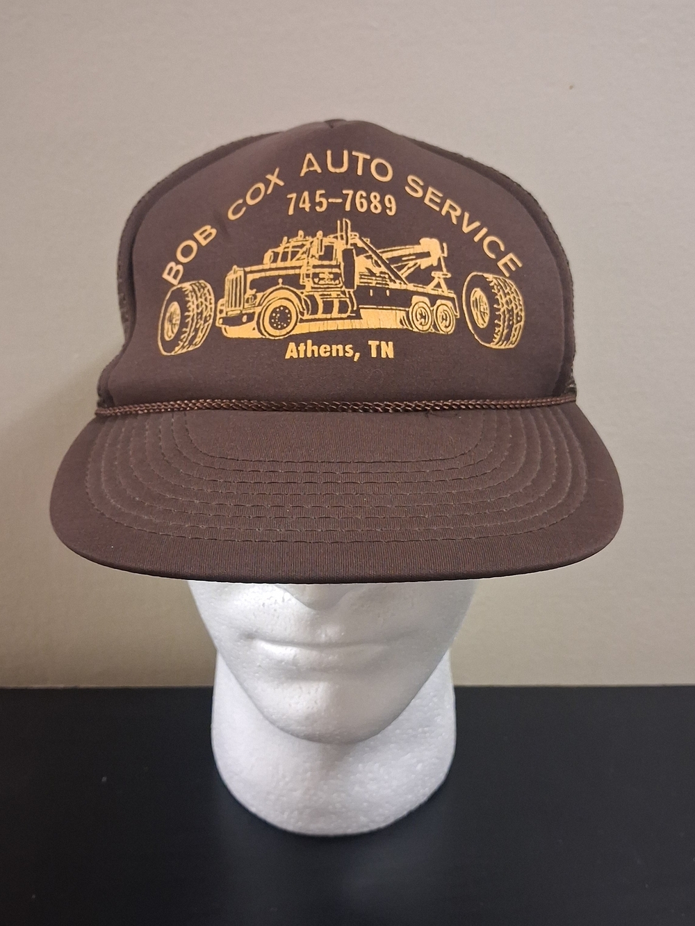 Vintage Bob Cox Auto Service Trucker Hat Athens TN Brown Snapback Cap